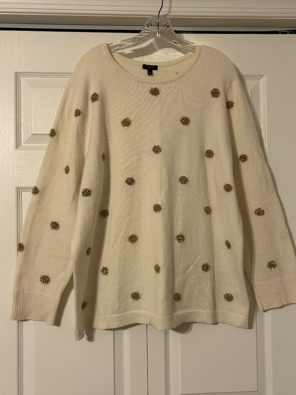 TALBOTS Sz 2X Ivory with Gold Metallic Tinsel Dots Pullover Sweater Top